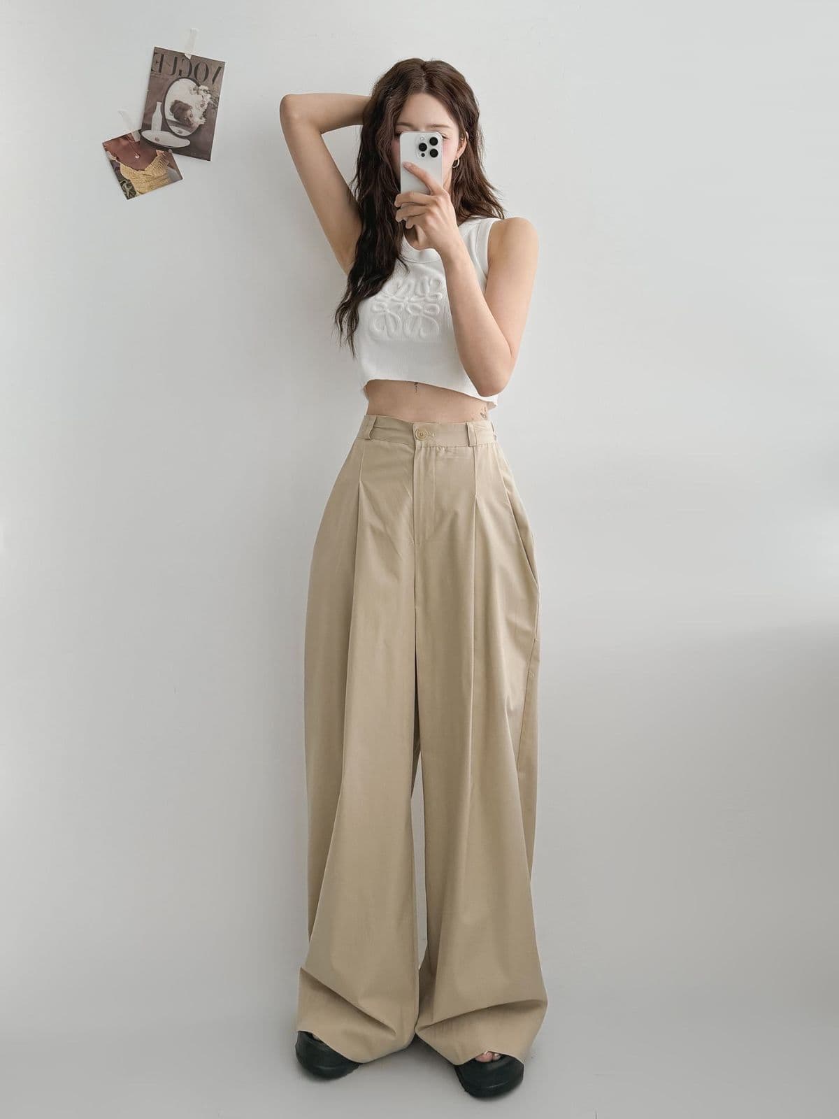 Majopt (Pintuck wide pants, rolled-up hem, elastic back, cotton pants) - 이미지 2