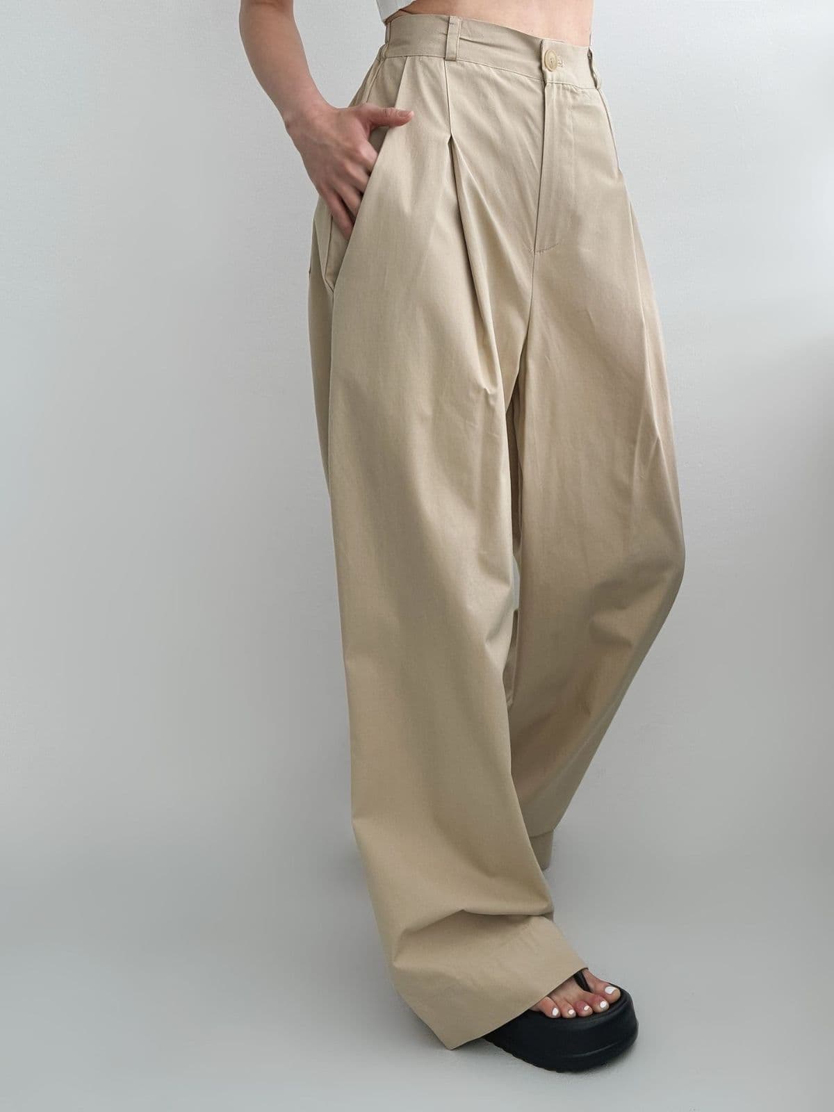 Majopt (Pintuck wide pants, rolled-up hem, elastic back, cotton pants) - 이미지 3