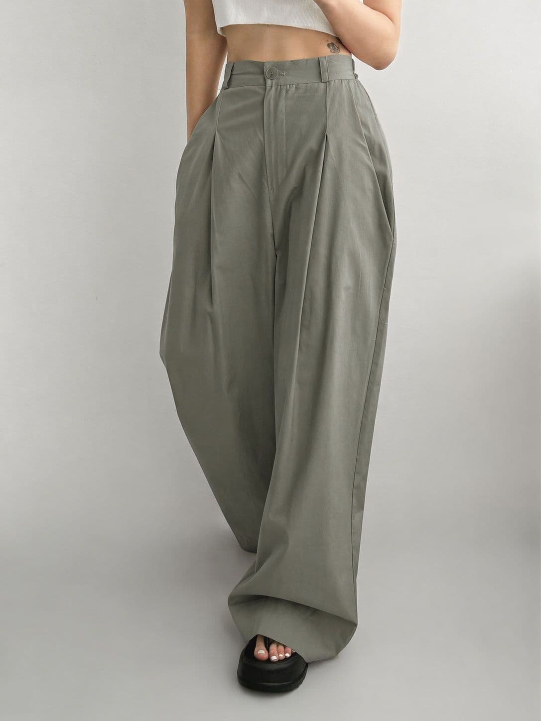 Majopt (Pintuck wide pants, rolled-up hem, elastic back, cotton pants) - 이미지 11
