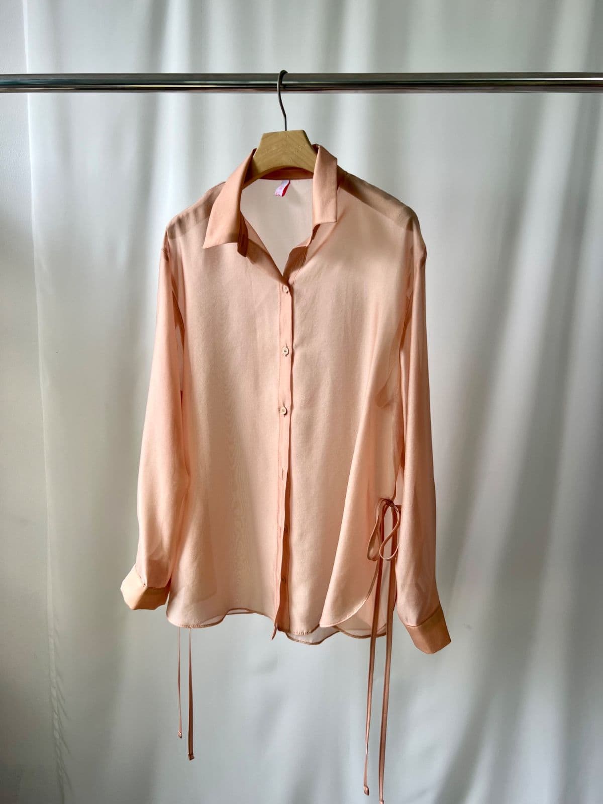 Lua SH (See-through oversized side slit ribbon long shirt blouse) - 이미지 8