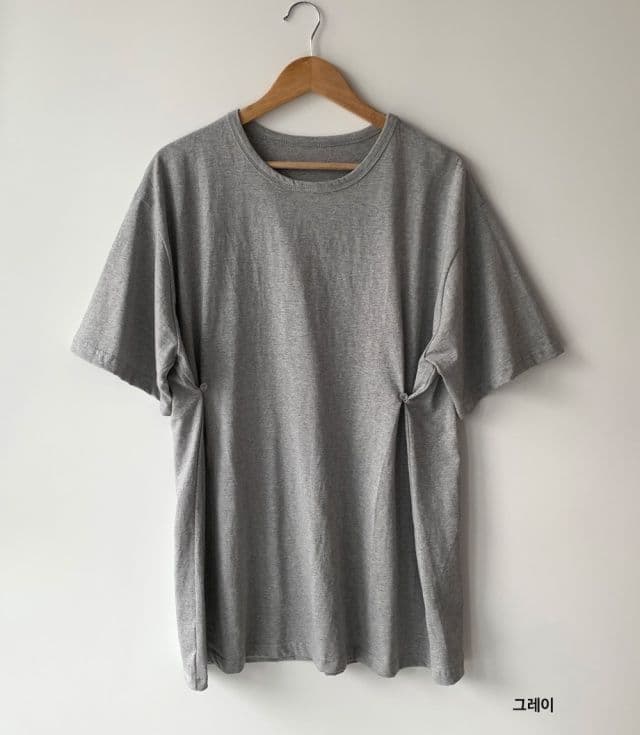 Button Boxy T-shirt (Cotton Long T-shirt Long Dress Oversized Boxy Fit Round Neck Button Waist Shirring) - 이미지 12