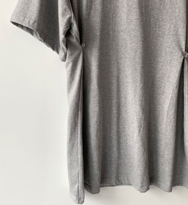 Button Boxy T-shirt (Cotton Long T-shirt Long Dress Oversized Boxy Fit Round Neck Button Waist Shirring) - 이미지 14