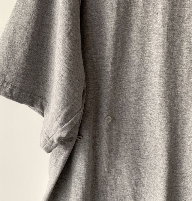 Button Boxy T-shirt (Cotton Long T-shirt Long Dress Oversized Boxy Fit Round Neck Button Waist Shirring) - 이미지 15