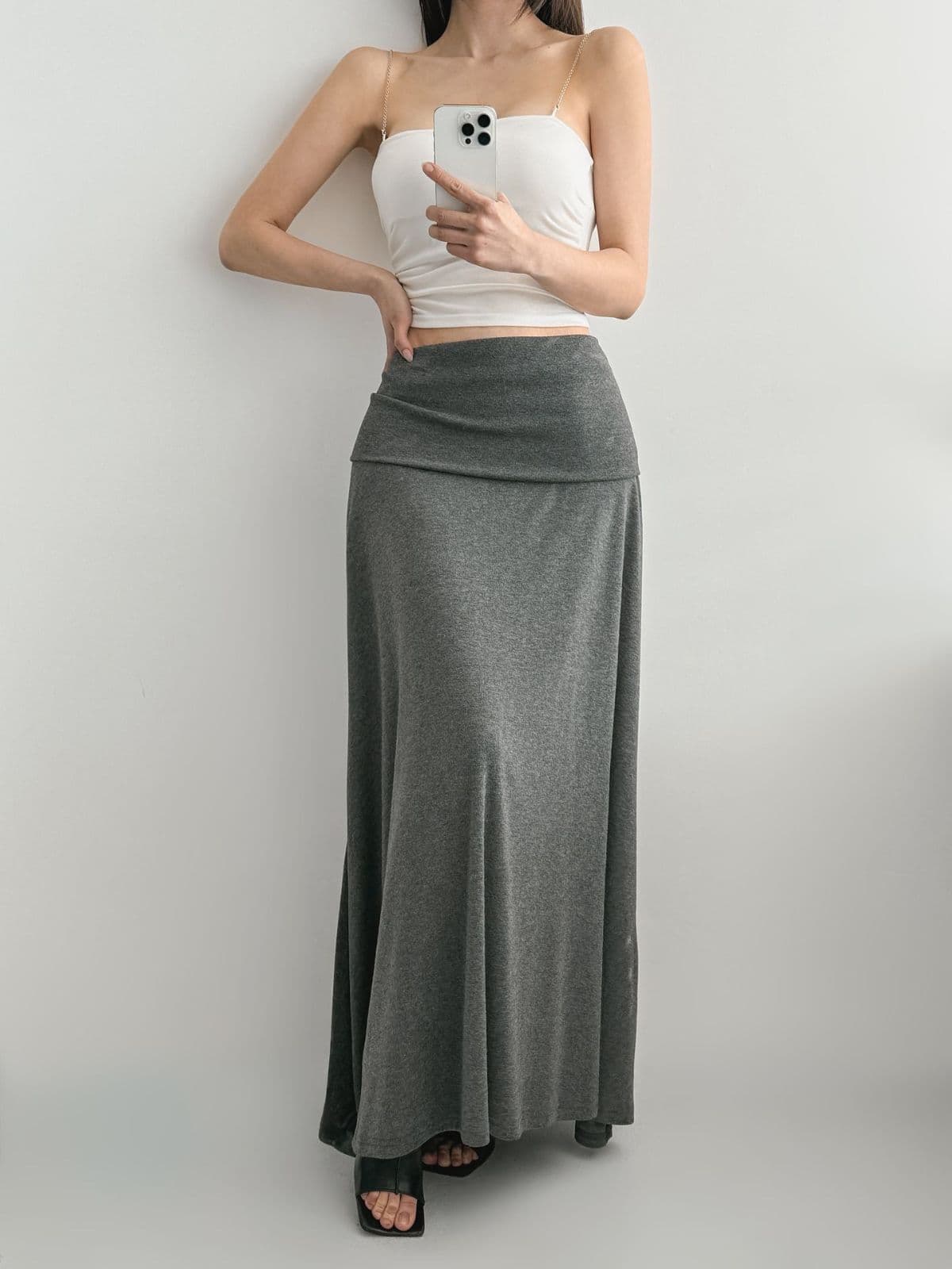 Clyoi skirt (roll-up waist, high-waist, flowy long skirt) - 이미지 1