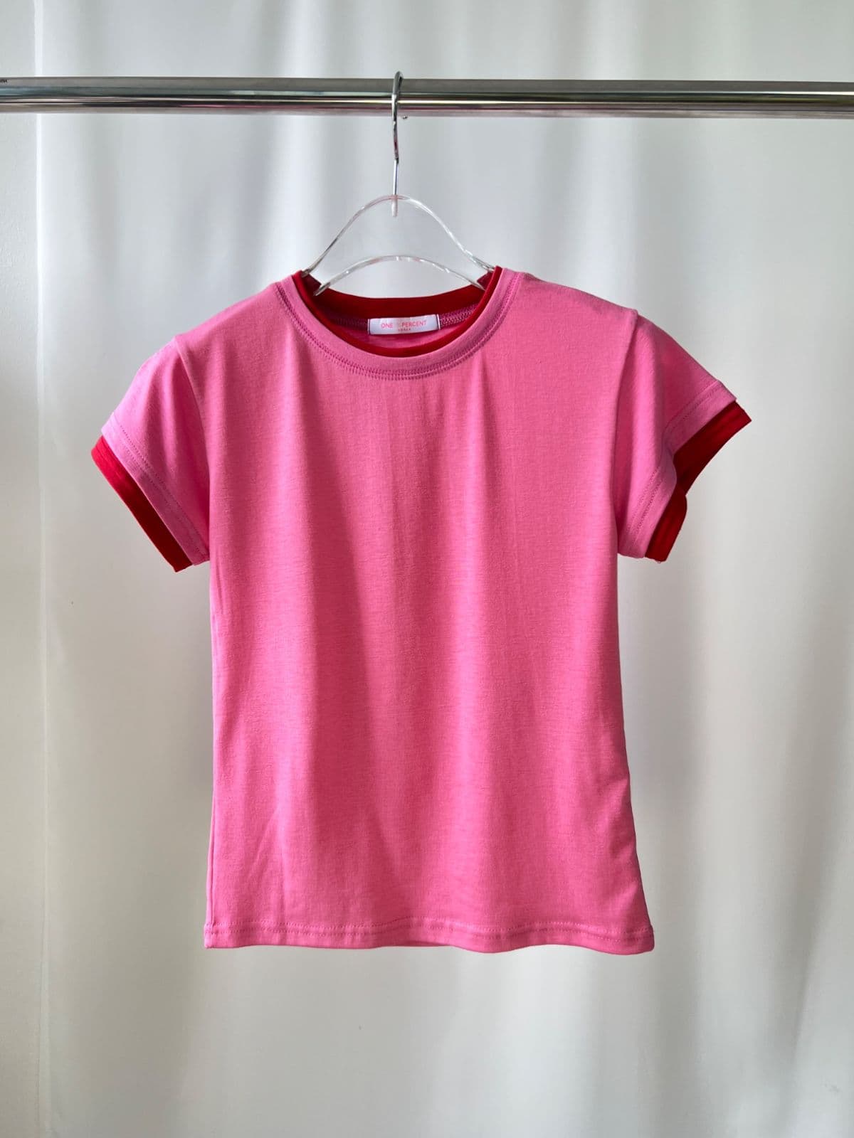 Fleece Contrast T-shirt (Layered Two-Tone Contrast Line Slim Fit Semi-Crop Short Sleeve T-shirt) - 이미지 3