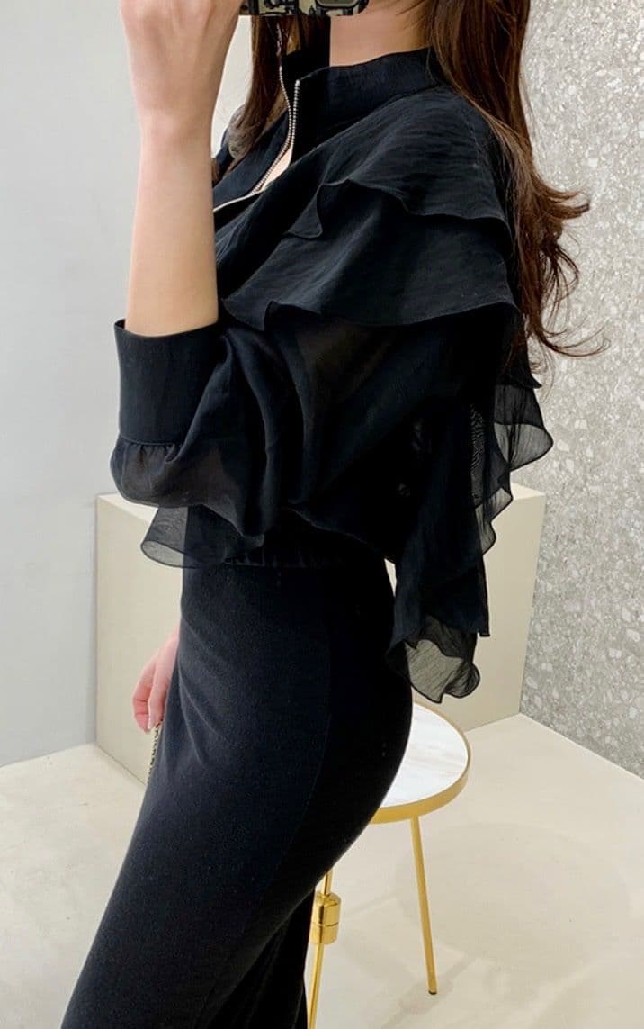 Sunshine Blouson (Sheer Frill Zip-Up Blouson See-through Crop Windbreaker Jumper) - 이미지 9