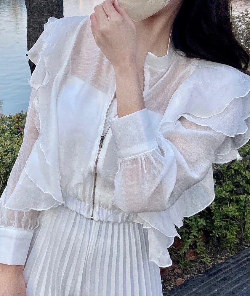 Sunshine Blouson (Sheer Frill Zip-Up Blouson See-through Crop Windbreaker Jumper) - 이미지 10