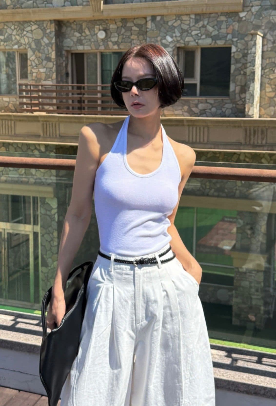 Halter Sleeveless (Layered Halter Neck Slim Fit Ribbed Sleeveless) - 이미지 1