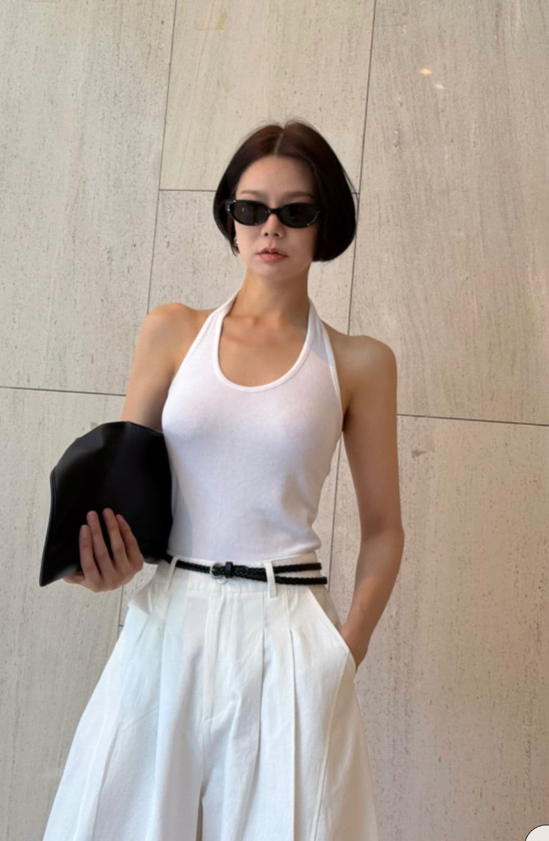 Halter Sleeveless (Layered Halter Neck Slim Fit Ribbed Sleeveless) - 이미지 4