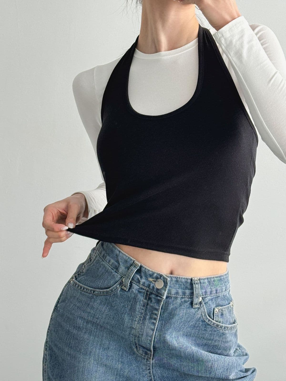 Halter Sleeveless (Layered Halter Neck Slim Fit Ribbed Sleeveless) - 이미지 15