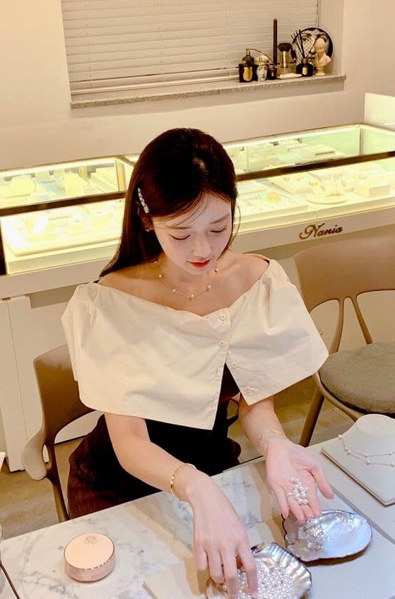 Short Cape T-shirt (Off-shoulder cape short-sleeve blouse with puff sleeves) - 이미지 1
