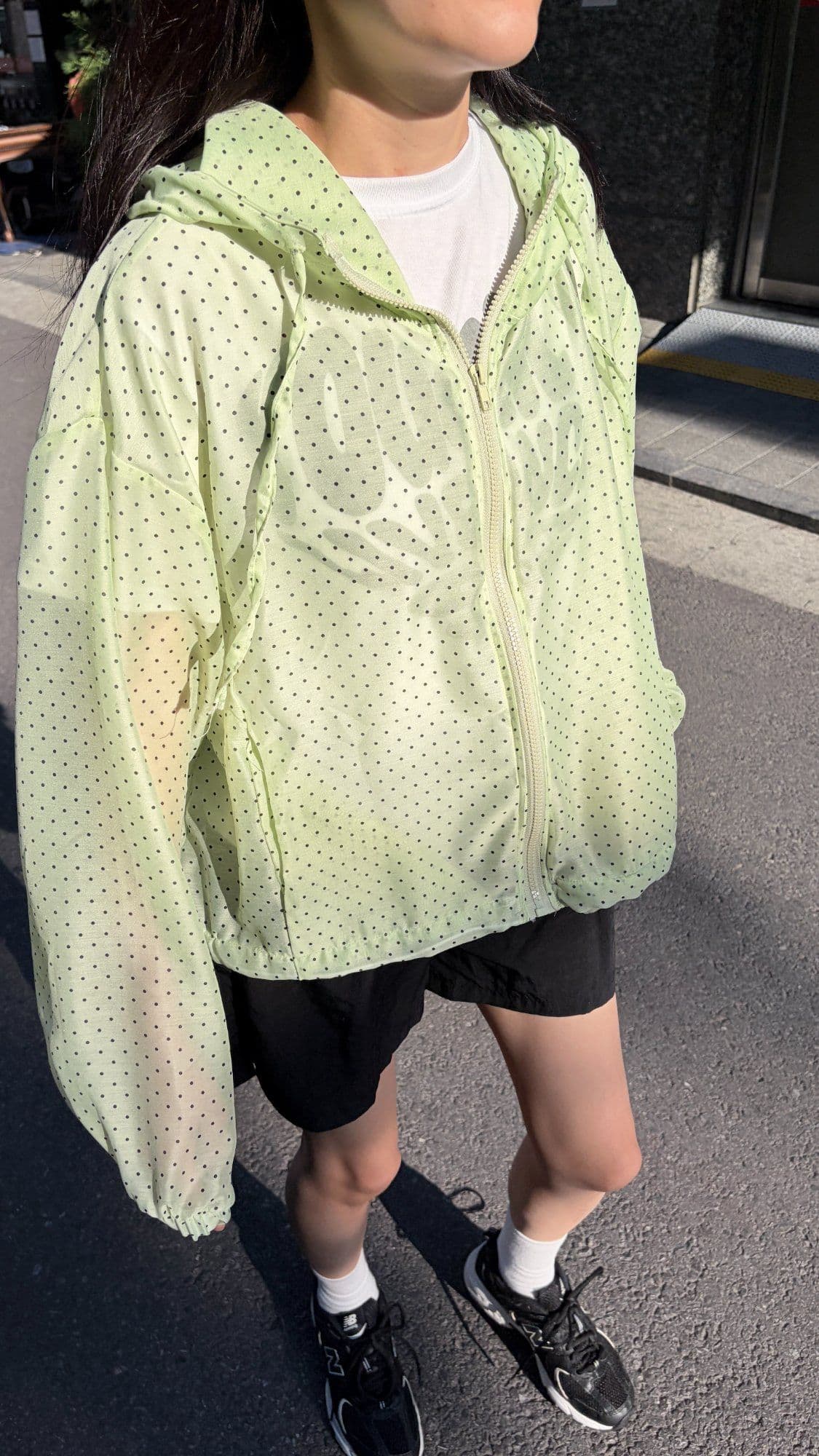 Dot Linen Zip-up Hoodie (See-through Oversized Zip-up Hoodie Windbreaker Dot) - 이미지 3