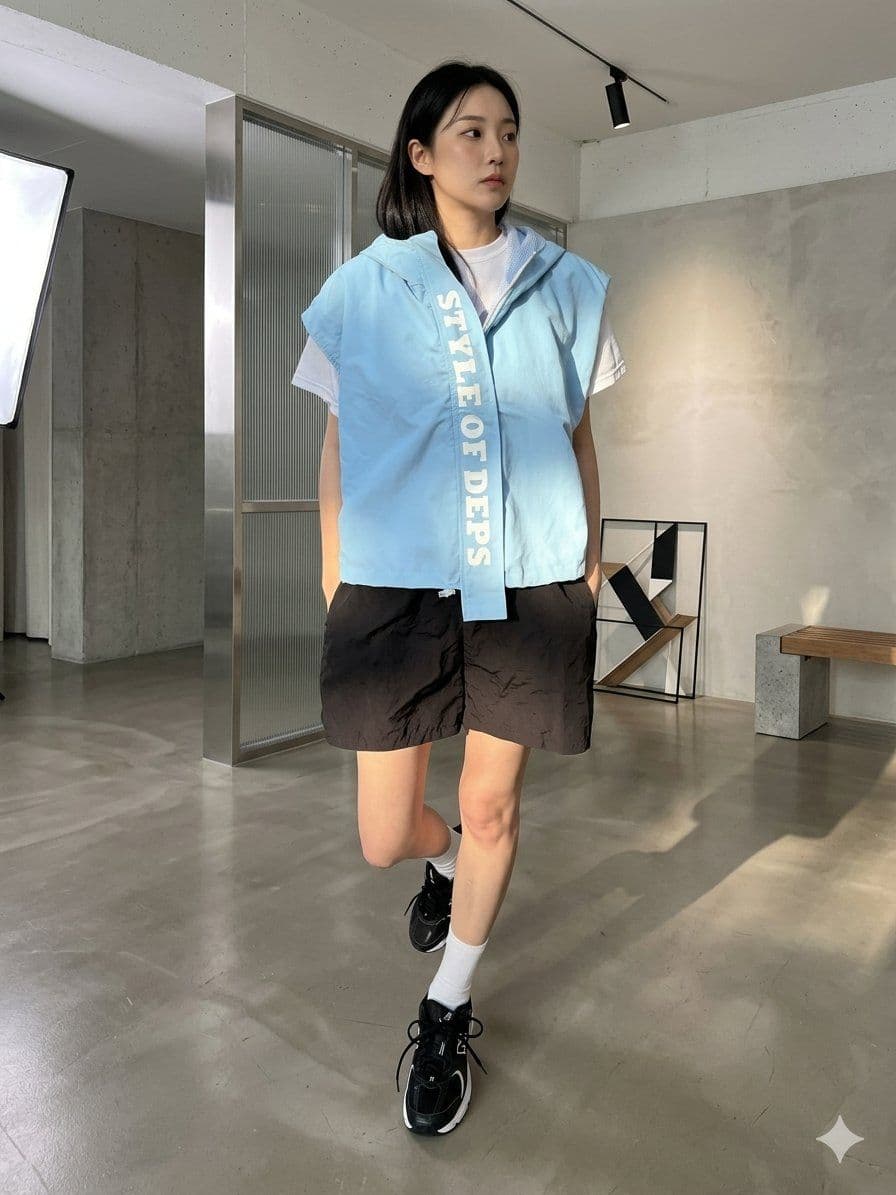 Windbreaker (Hooded Vest Crinkly Nylon Zip-up Cropped Drawstring Oversized Layered Golf Camping) - 이미지 1
