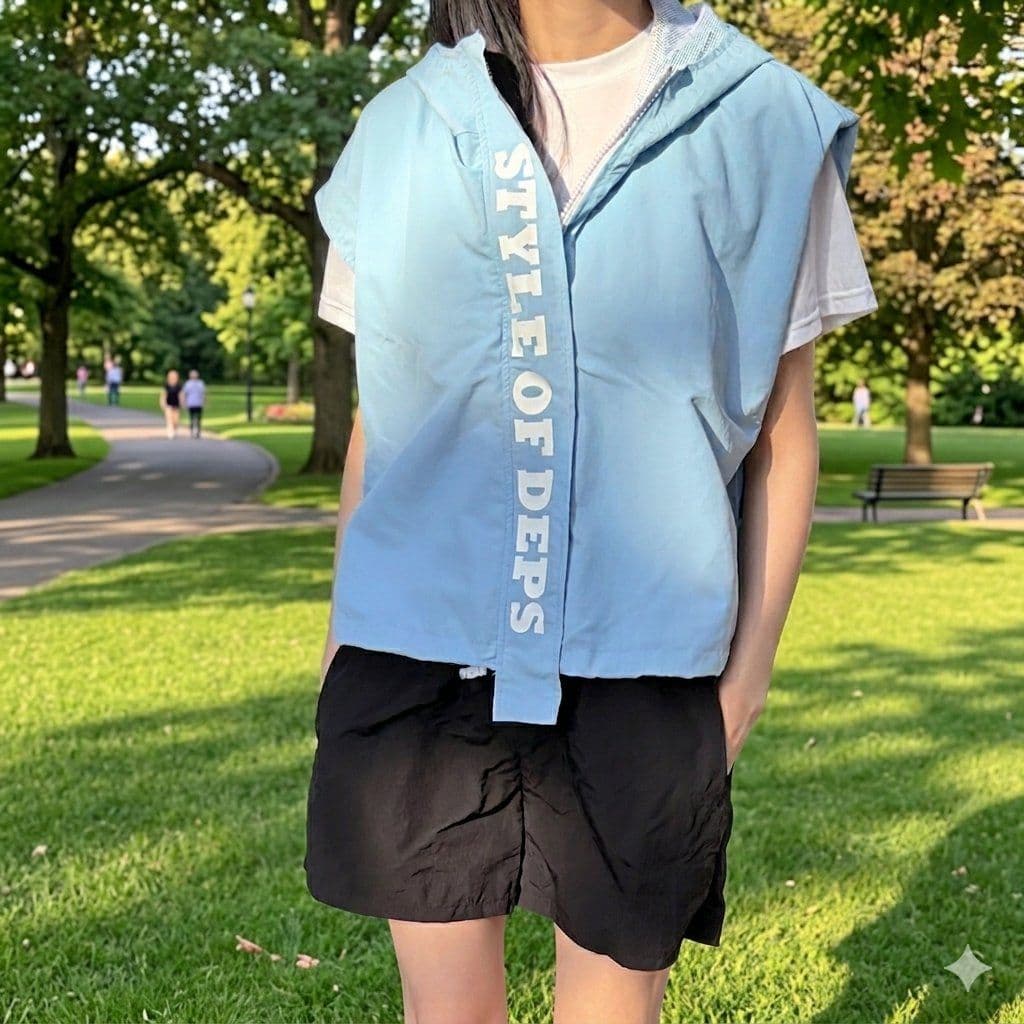 Windbreaker (Hooded Vest Crinkly Nylon Zip-up Cropped Drawstring Oversized Layered Golf Camping) - 이미지 6
