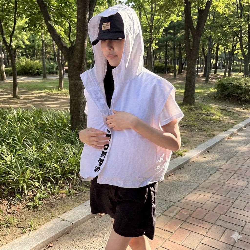 Windbreaker (Hooded Vest Crinkly Nylon Zip-up Cropped Drawstring Oversized Layered Golf Camping) - 이미지 9