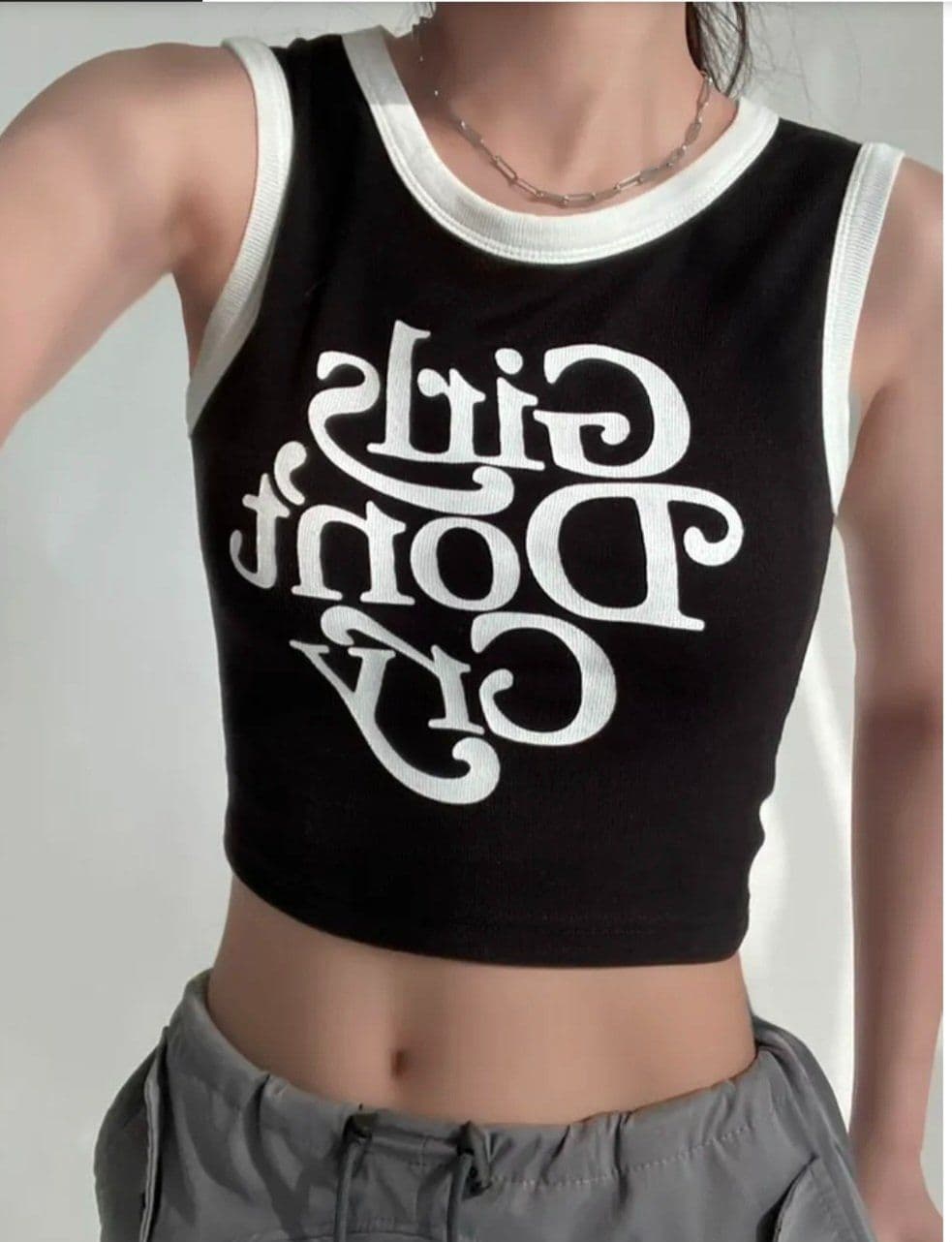 Waterbomb Color Block Crop Sleeveless Lettering Ribbed Sleeveless 301 - 이미지 7