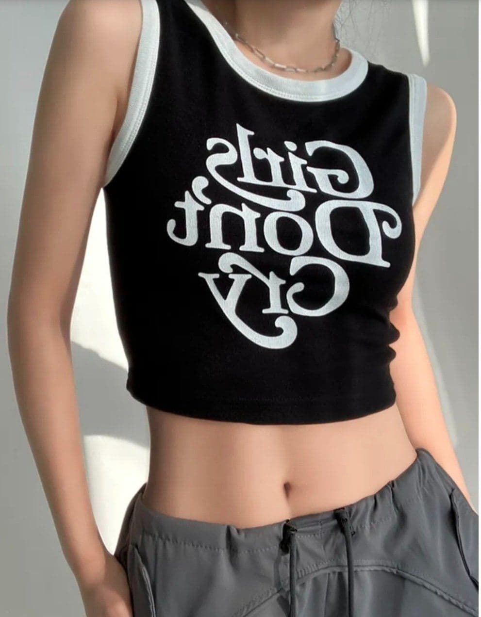 Waterbomb Color Block Crop Sleeveless Lettering Ribbed Sleeveless 301 - 이미지 9