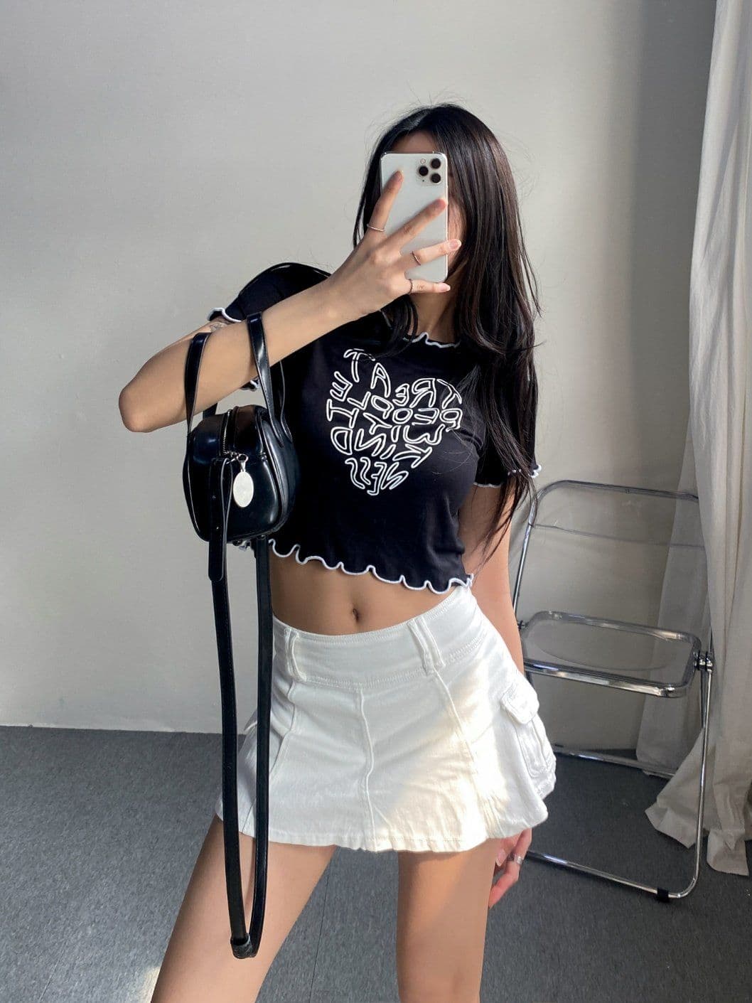 Crop Flamboyant Heart Lettering Print Slim Fit Short Sleeve T-shirt 306 - 이미지 1