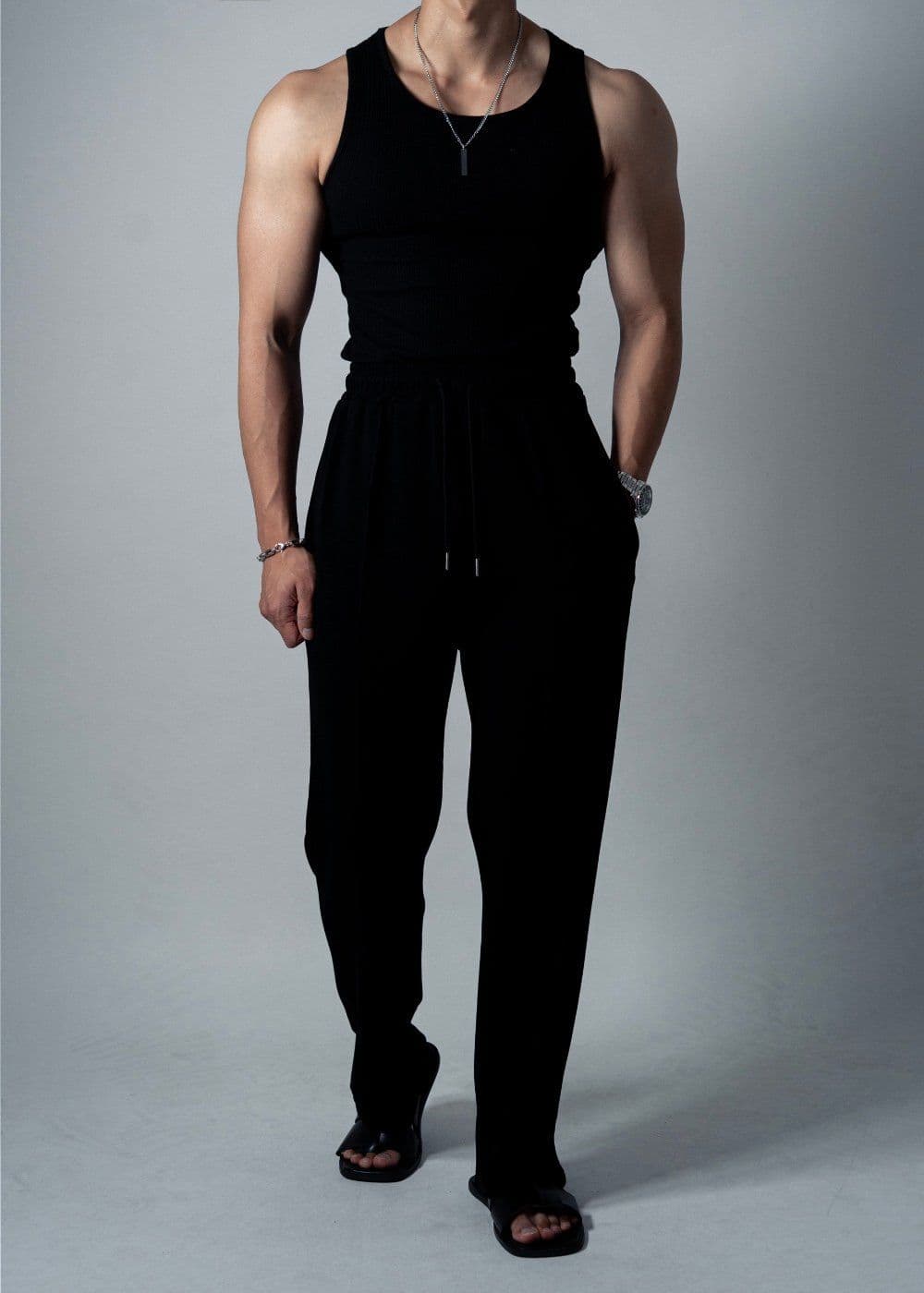 Polyrayon Spandex Banding String Wide Slacks - 이미지 2