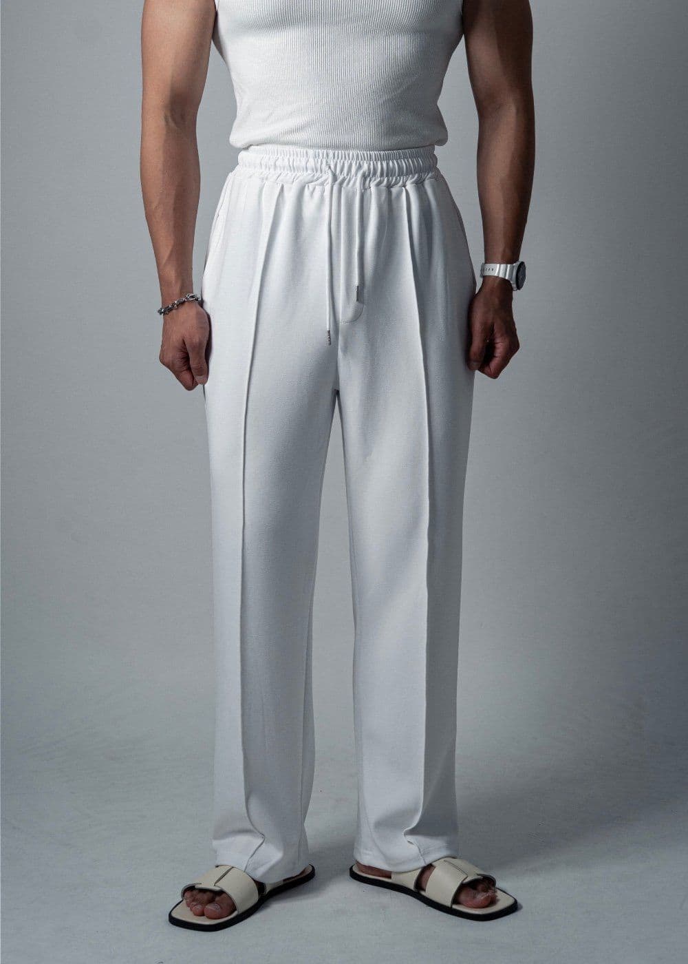 Polyrayon Spandex Banding String Wide Slacks - 이미지 3