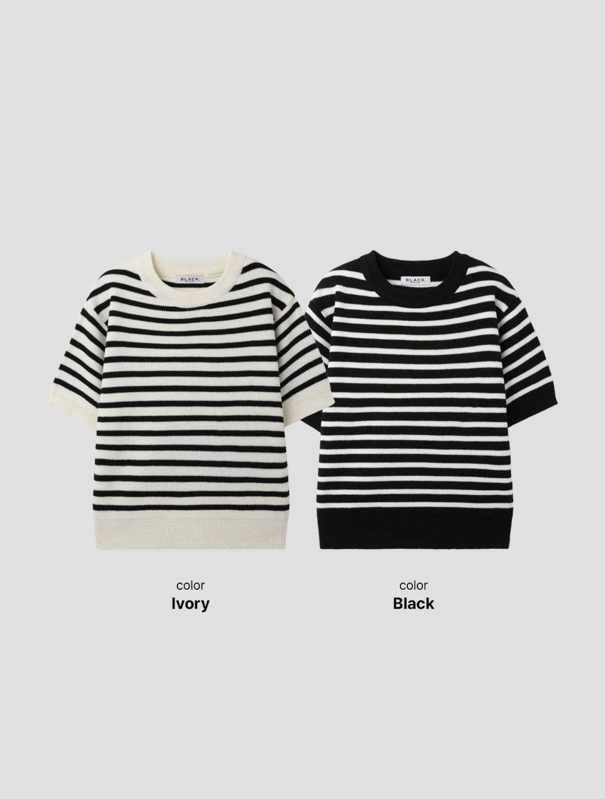 Women's Small Stripe R Short Sleeve Knit - 이미지 1