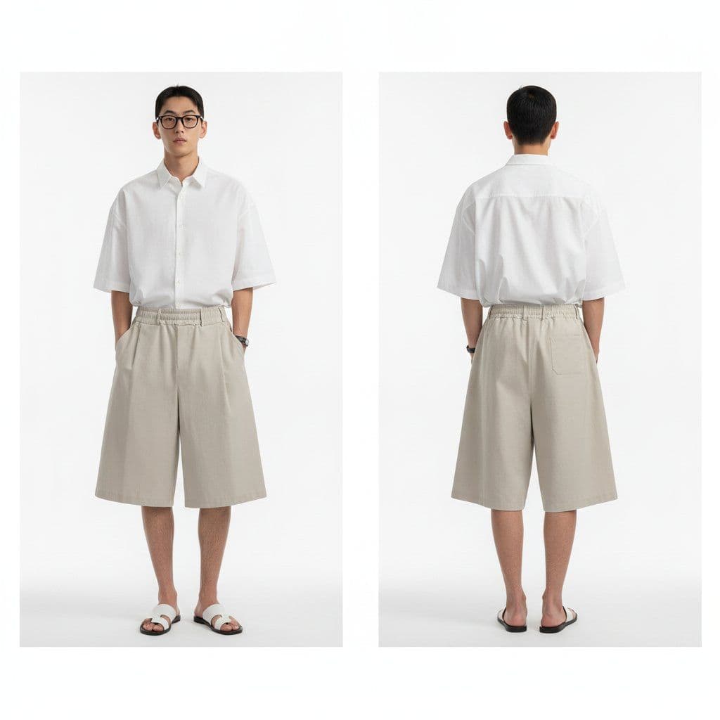 Bermuda Cotton Croc Elastic Pants - 이미지 1
