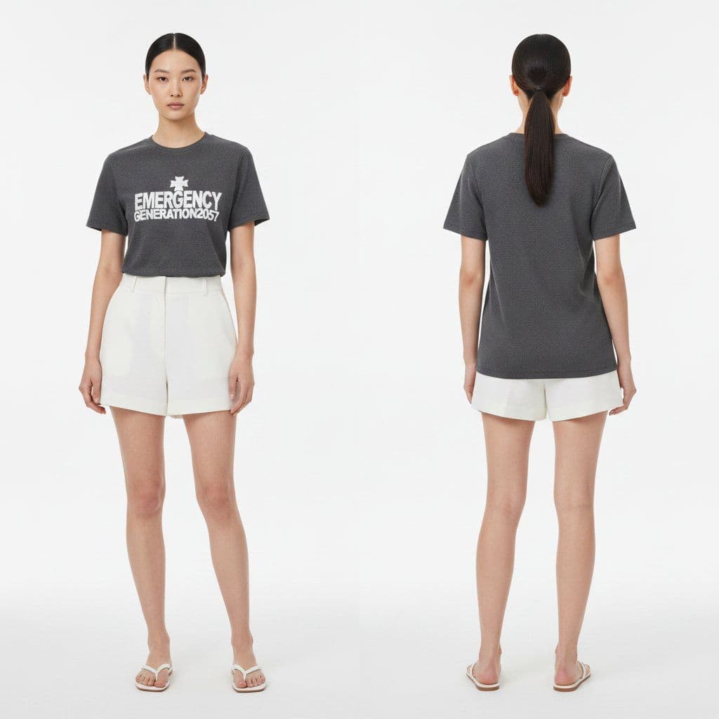 Waffle print short-sleeve T-shirt - 이미지 2