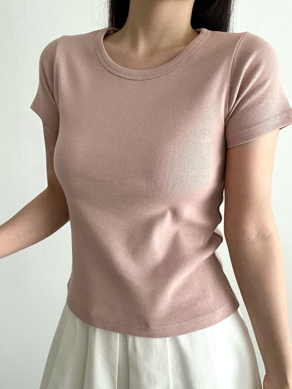 Cotton ribbed short-sleeve T-shirt - 이미지 5