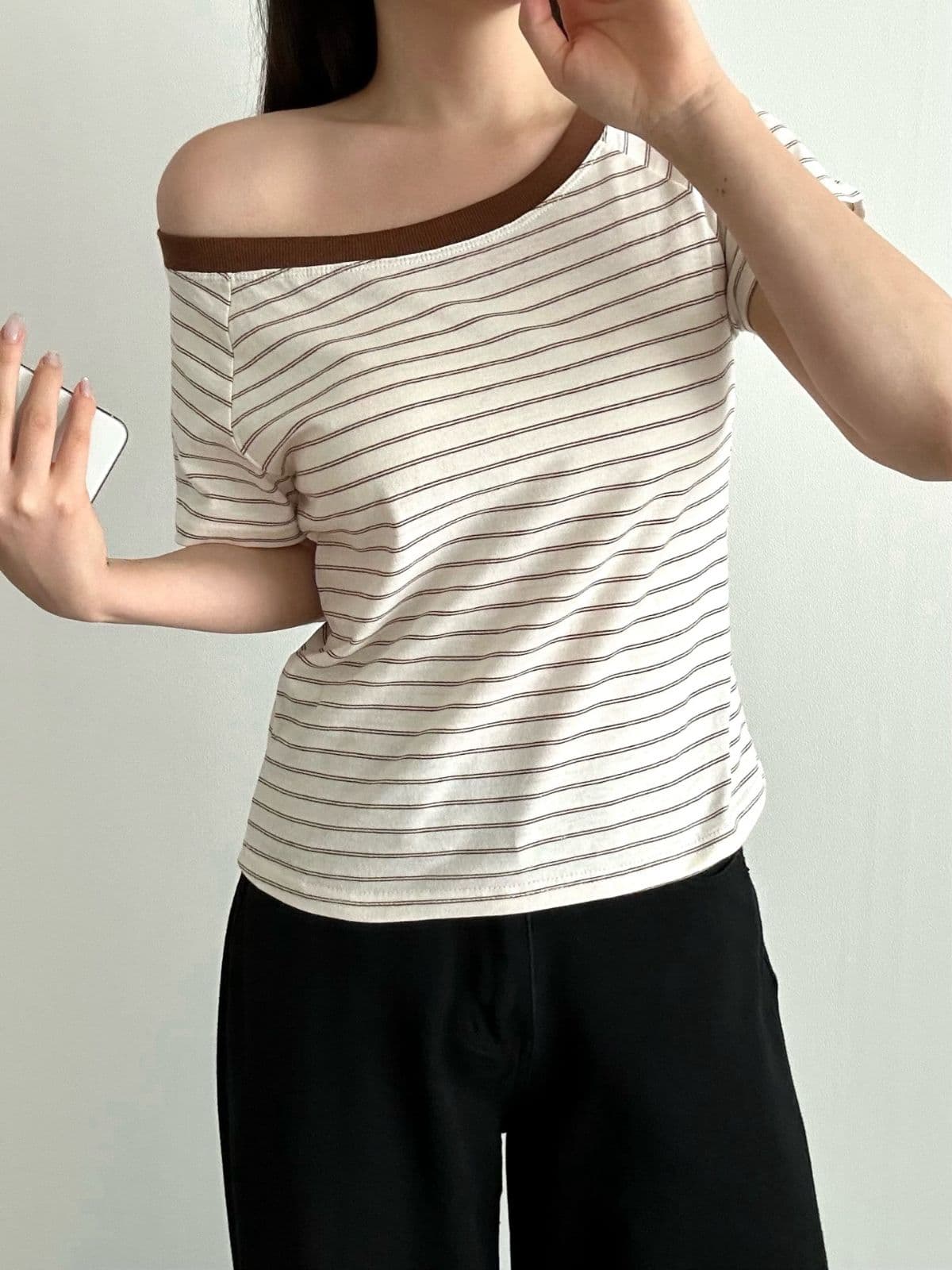 Celine boat neck striped short sleeve T-shirt - 이미지 2