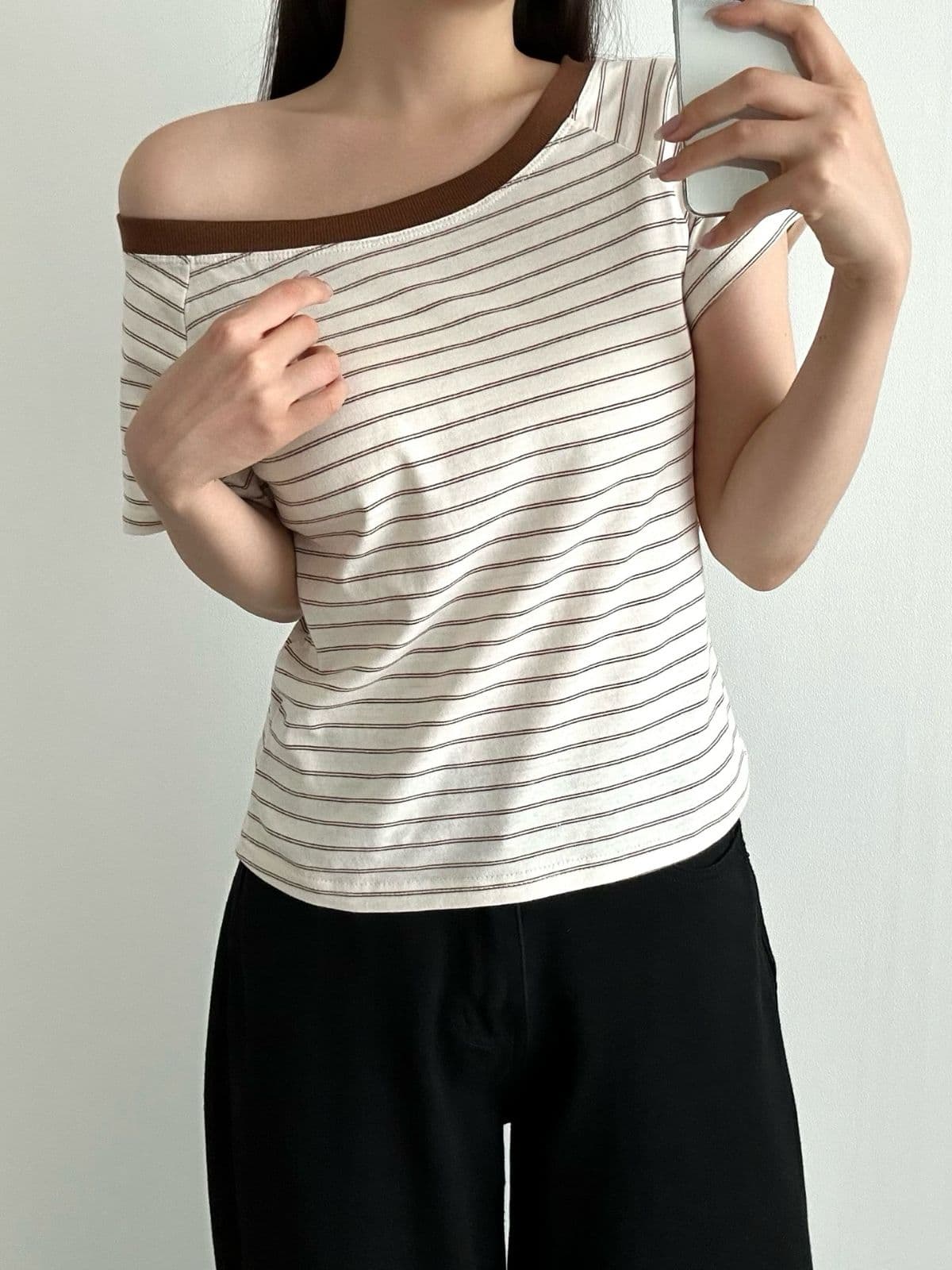 Celine boat neck striped short sleeve T-shirt - 이미지 3