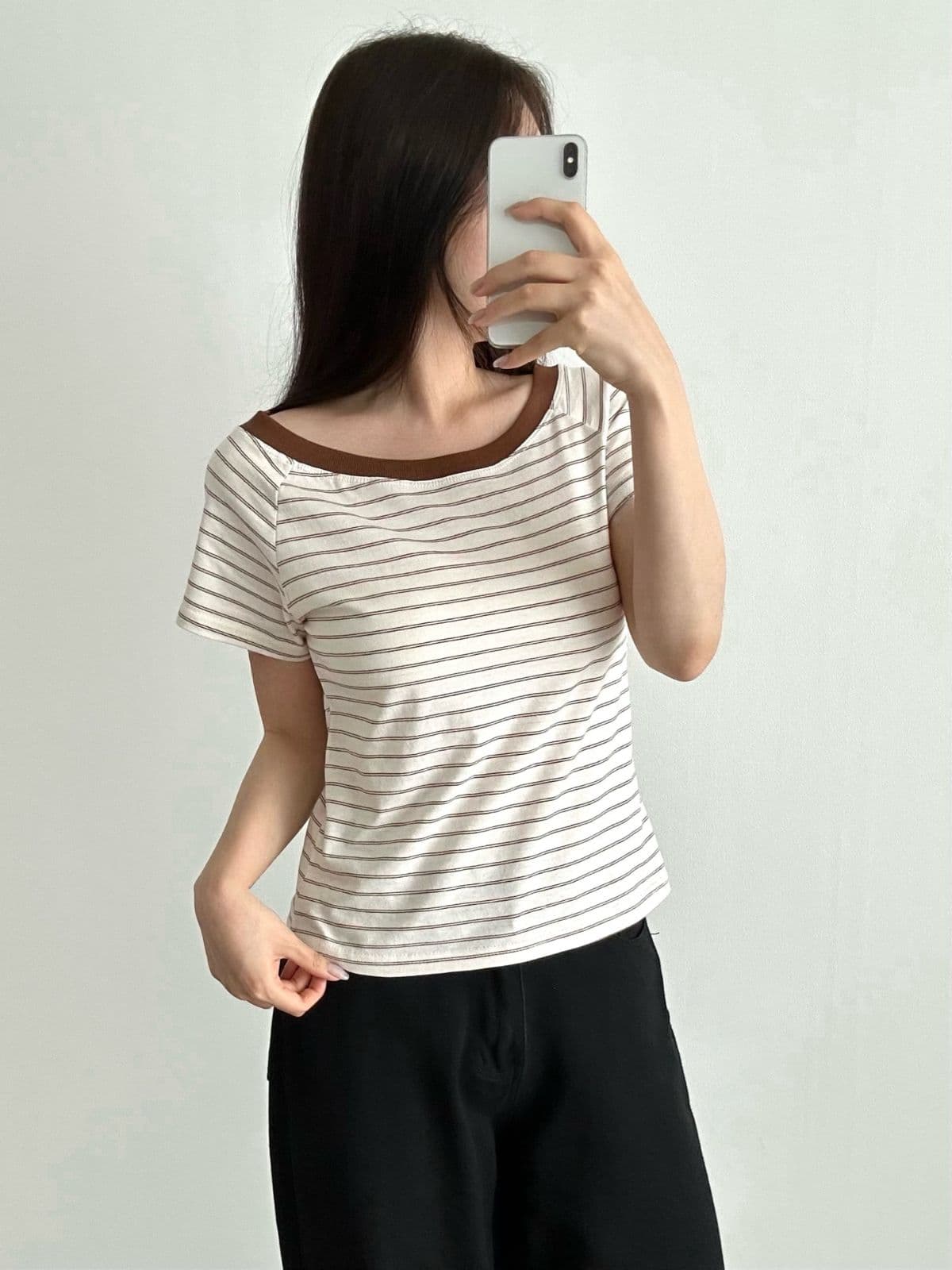 Celine boat neck striped short sleeve T-shirt - 이미지 4