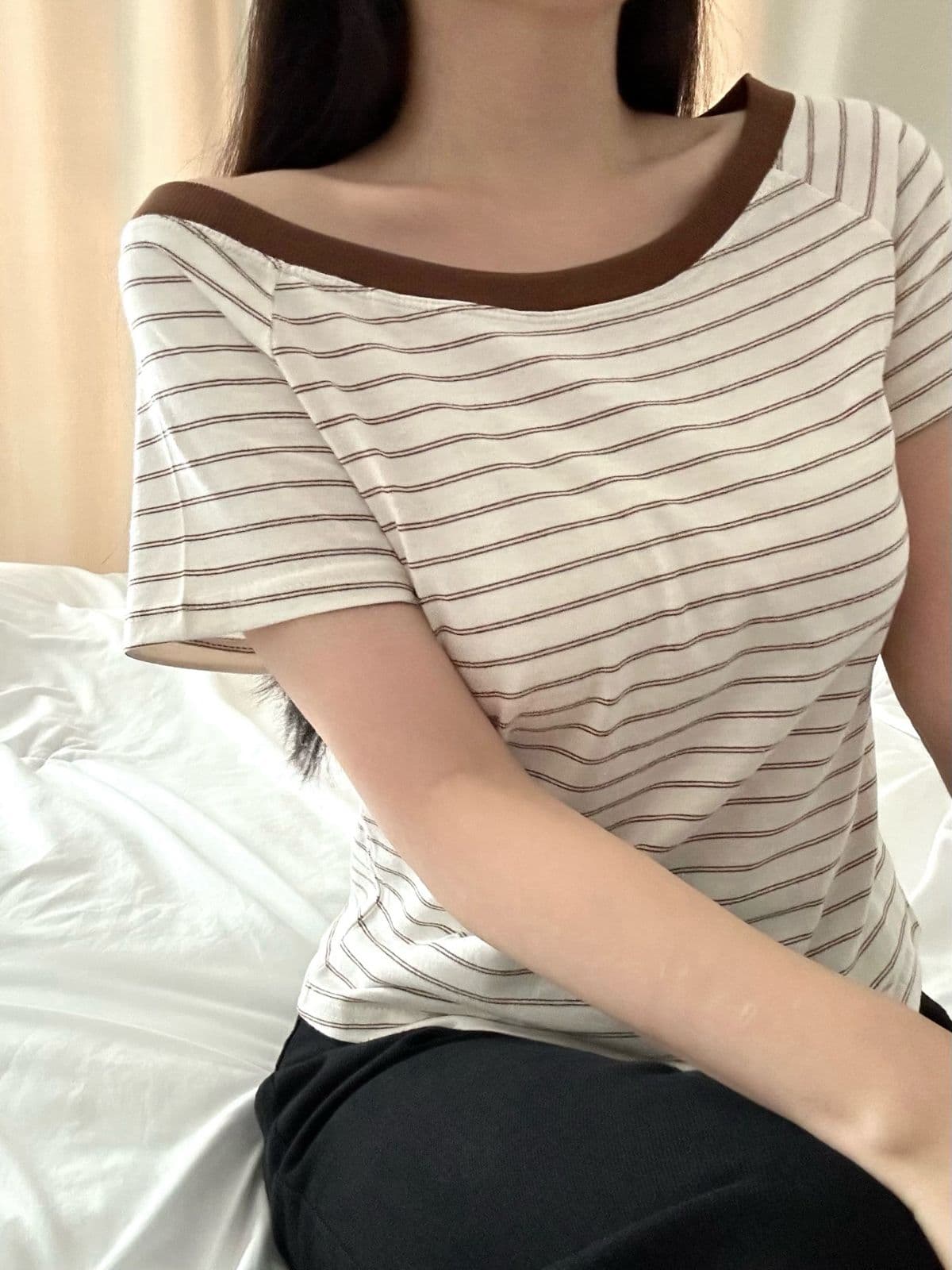 Celine boat neck striped short sleeve T-shirt - 이미지 5