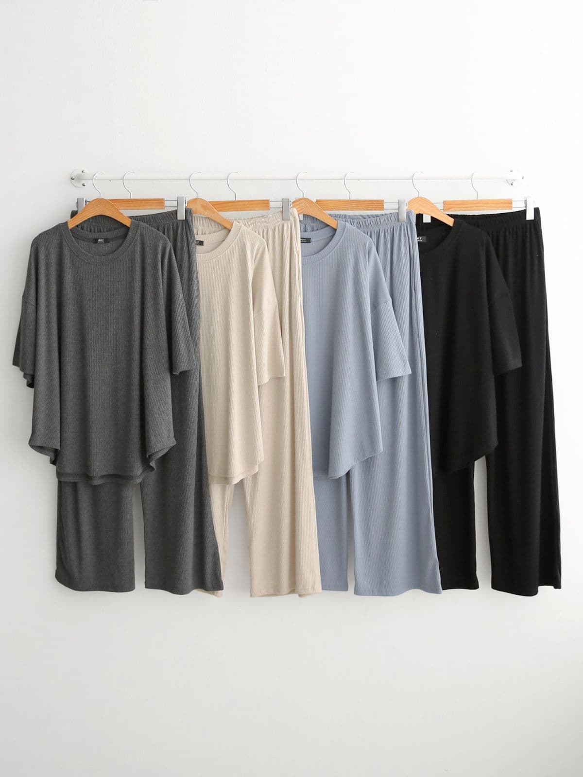 Ribbed U-neck Pants Set - 이미지 1