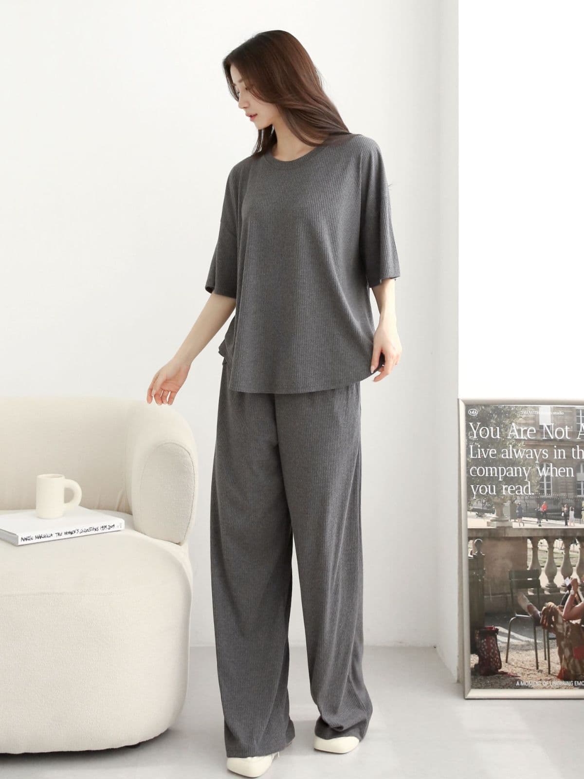 Ribbed U-neck Pants Set - 이미지 10