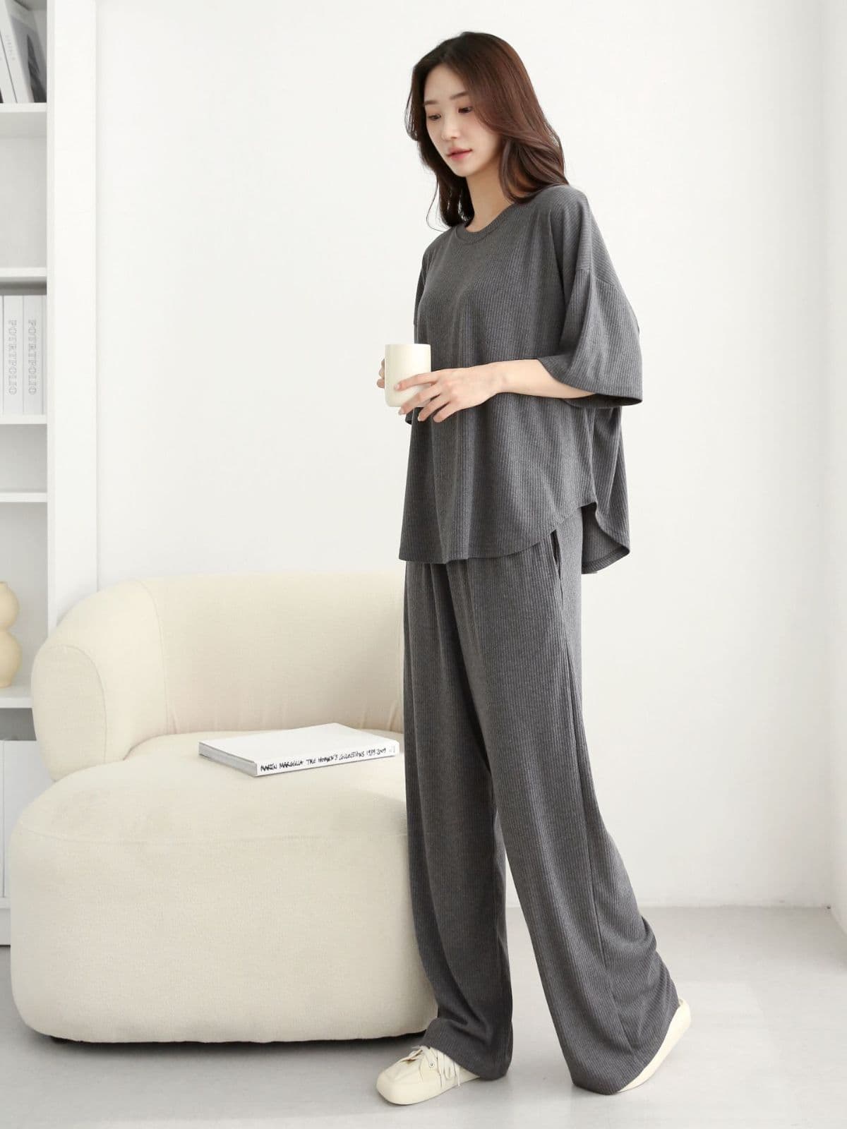 Ribbed U-neck Pants Set - 이미지 12