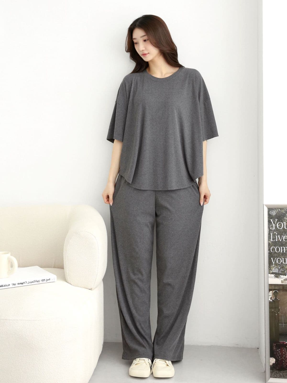 Ribbed U-neck Pants Set - 이미지 13