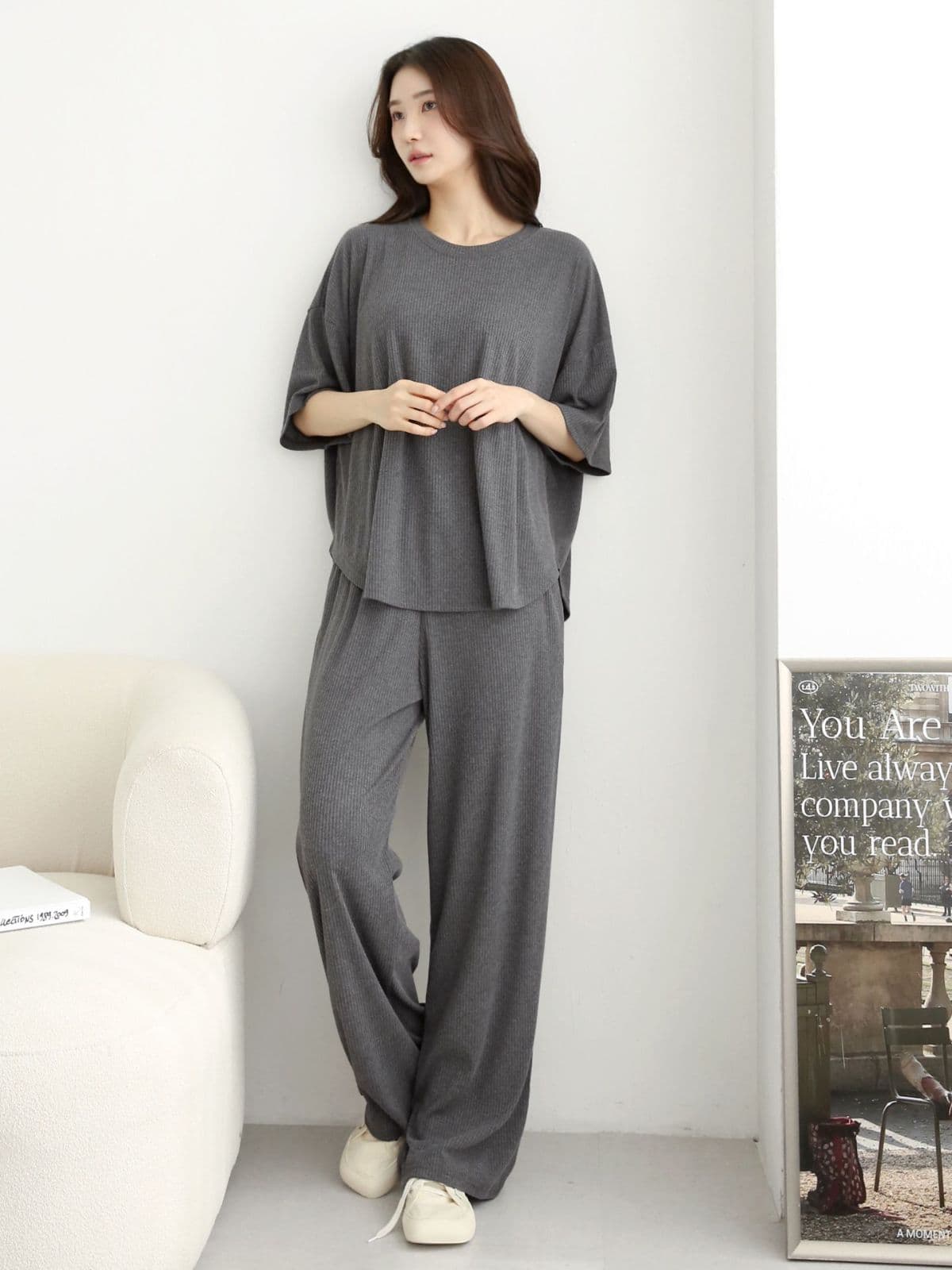 Ribbed U-neck Pants Set - 이미지 14