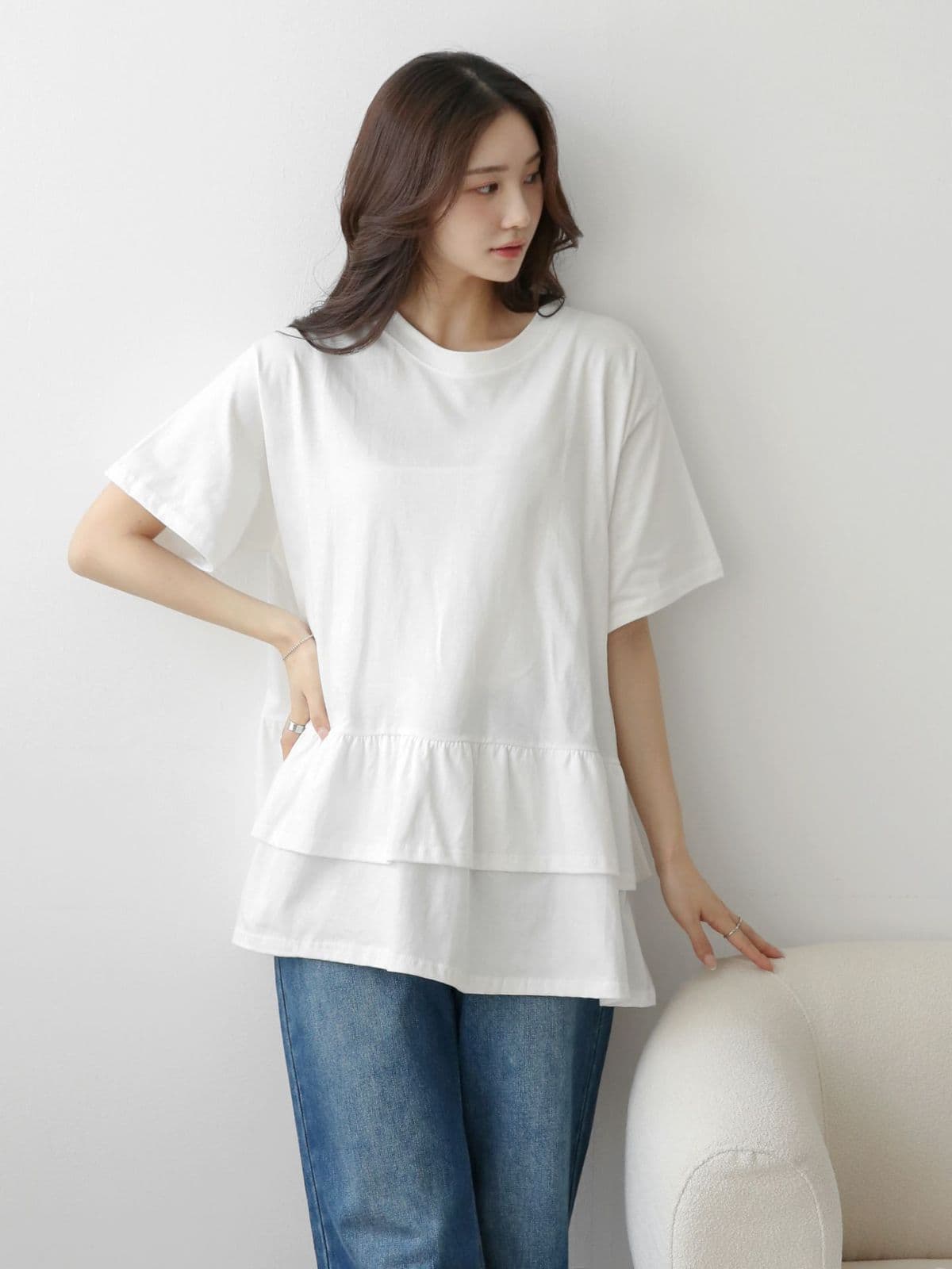 2-Tier Ruffle Boxy Short Sleeve T-Shirt - 이미지 2