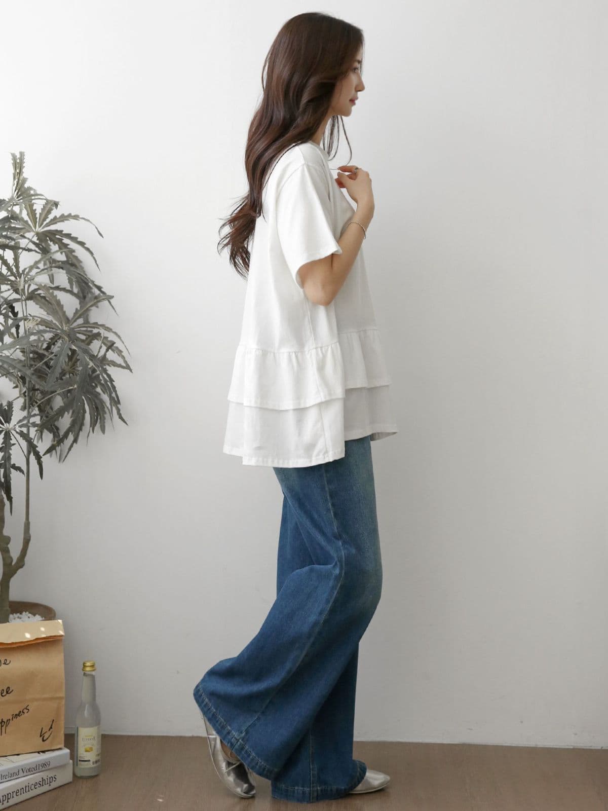 2-Tier Ruffle Boxy Short Sleeve T-Shirt - 이미지 5
