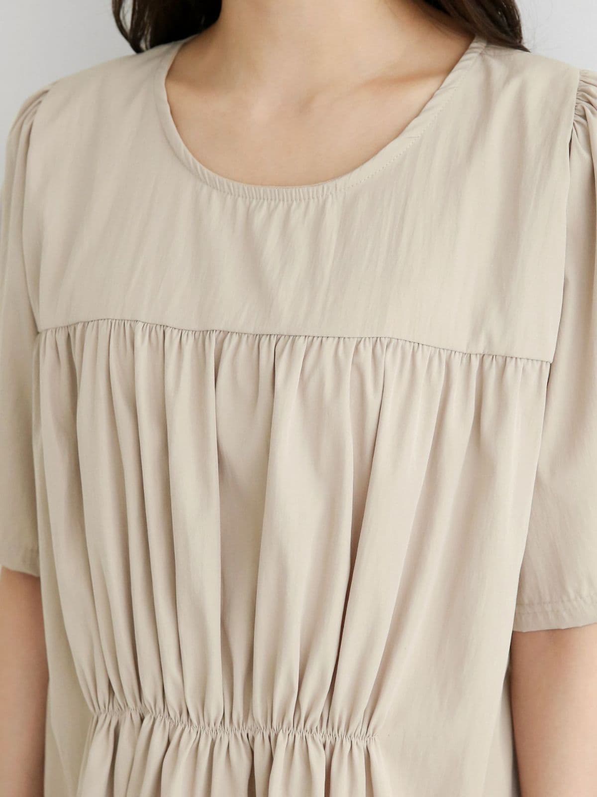 Double-line shirring short-sleeve T-shirt - 이미지 6