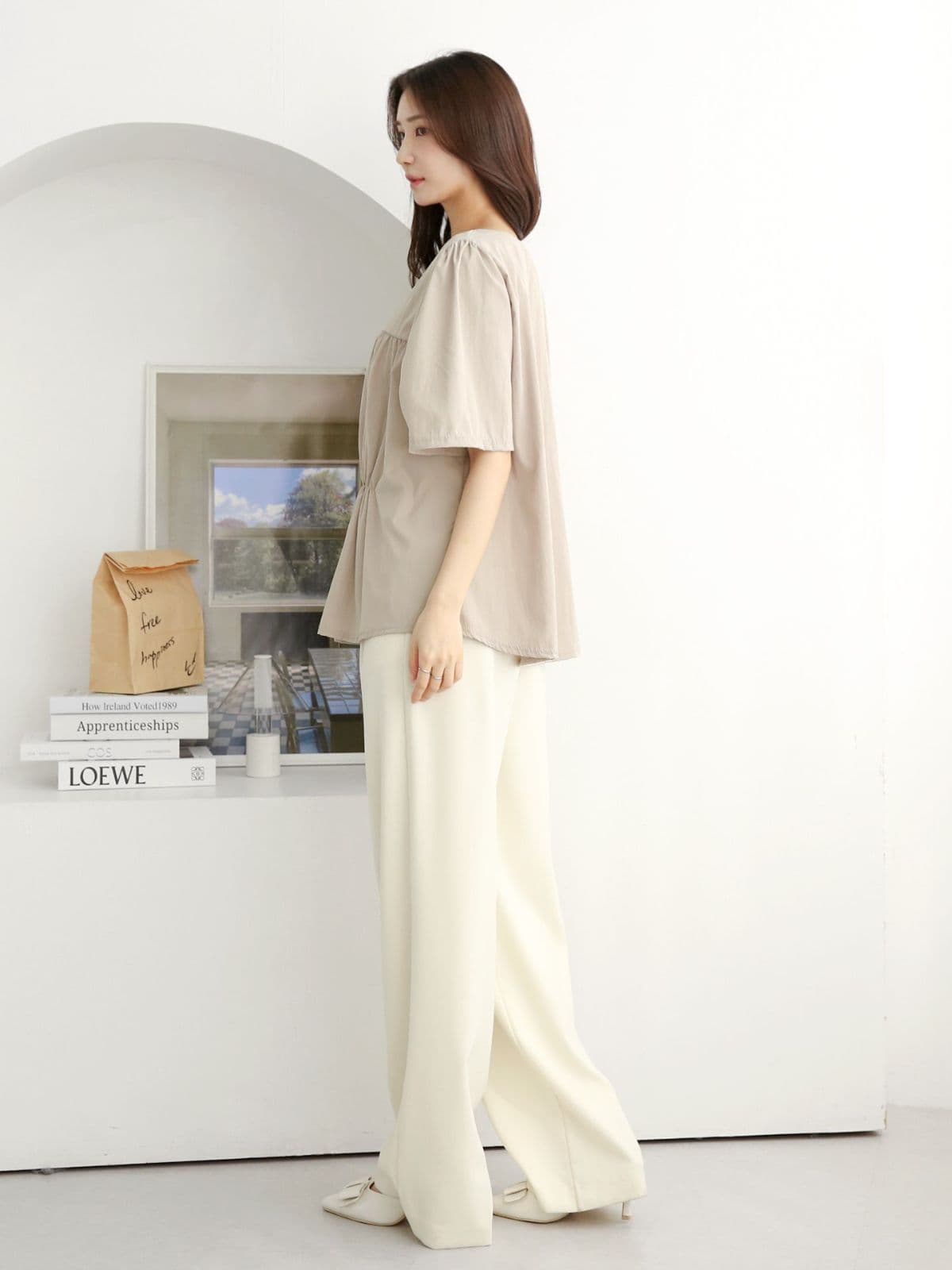 Double-line shirring short-sleeve T-shirt - 이미지 8