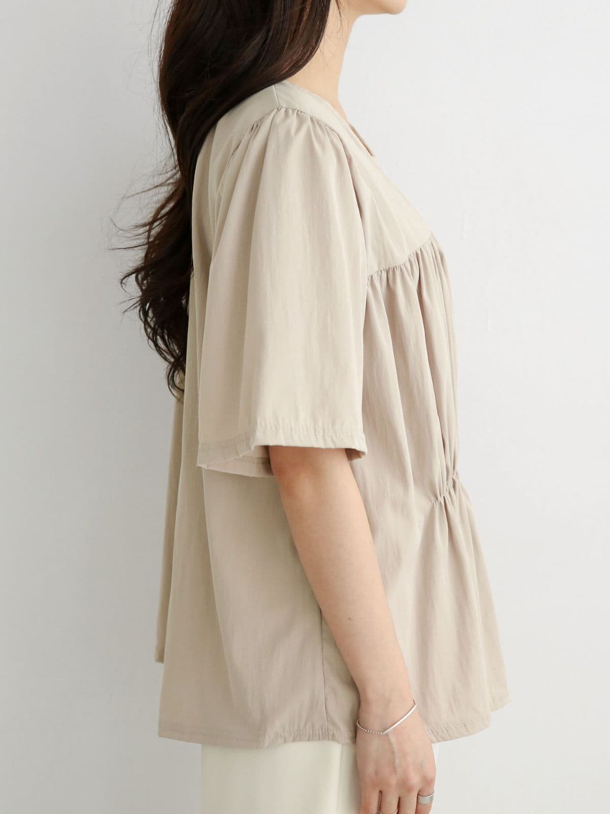 Double-line shirring short-sleeve T-shirt - 이미지 9