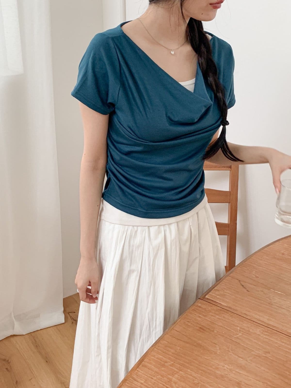 Draped Shirred Short Sleeve - 이미지 1