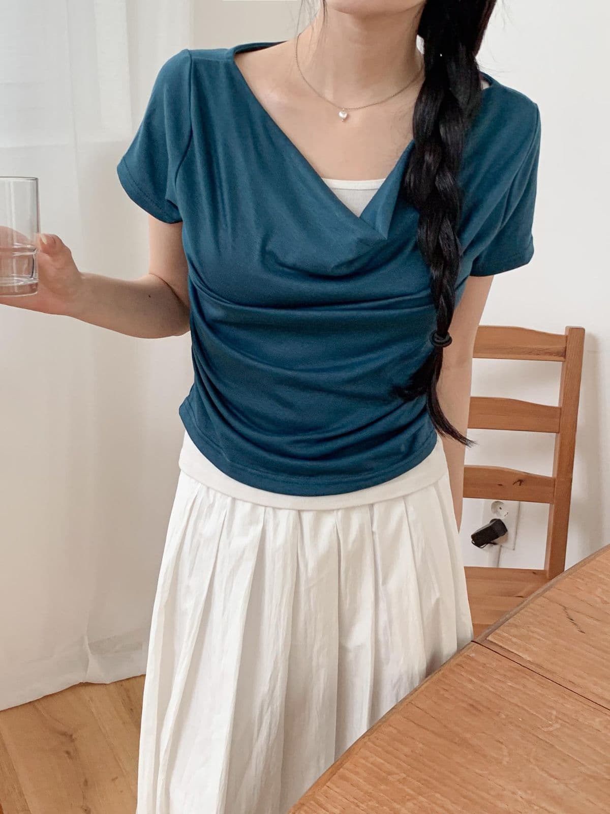 Draped Shirred Short Sleeve - 이미지 2