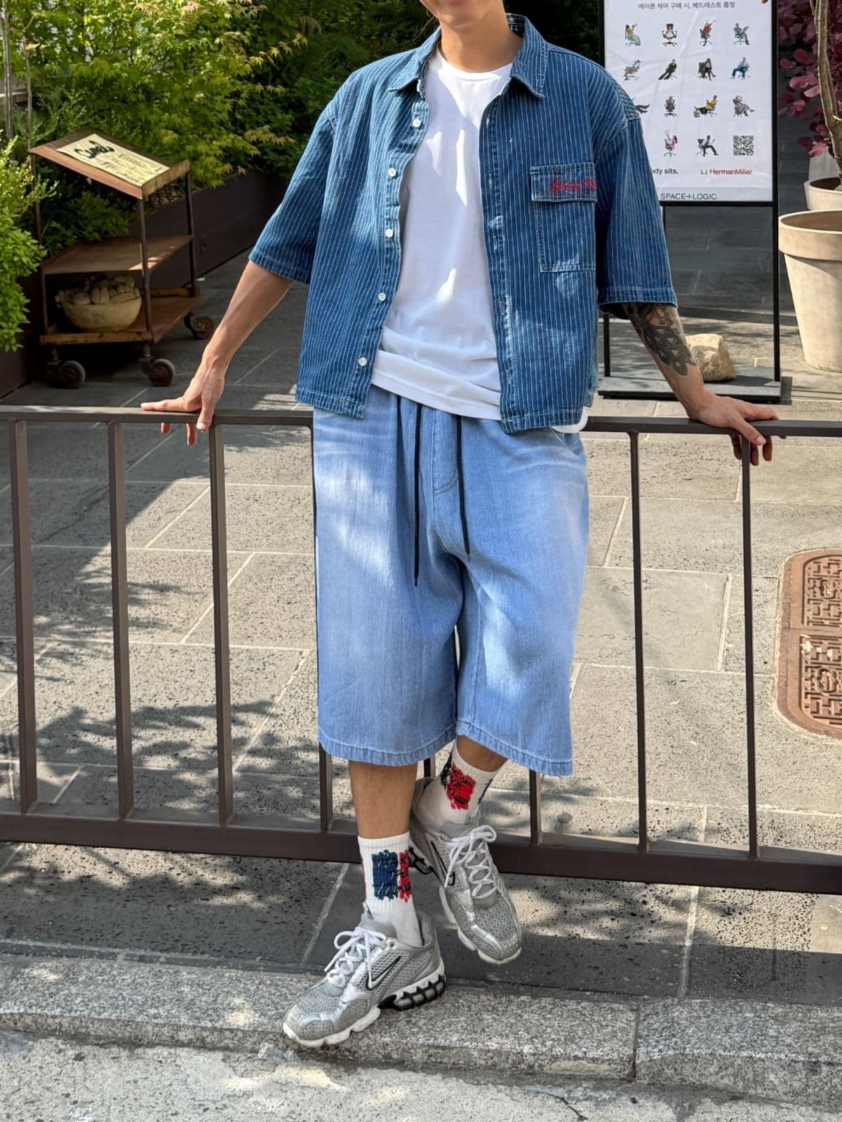 Elastic Waist Linen Denim Bermuda Shorts Light Wash, Dark Wash 2380 2381 - 이미지 3