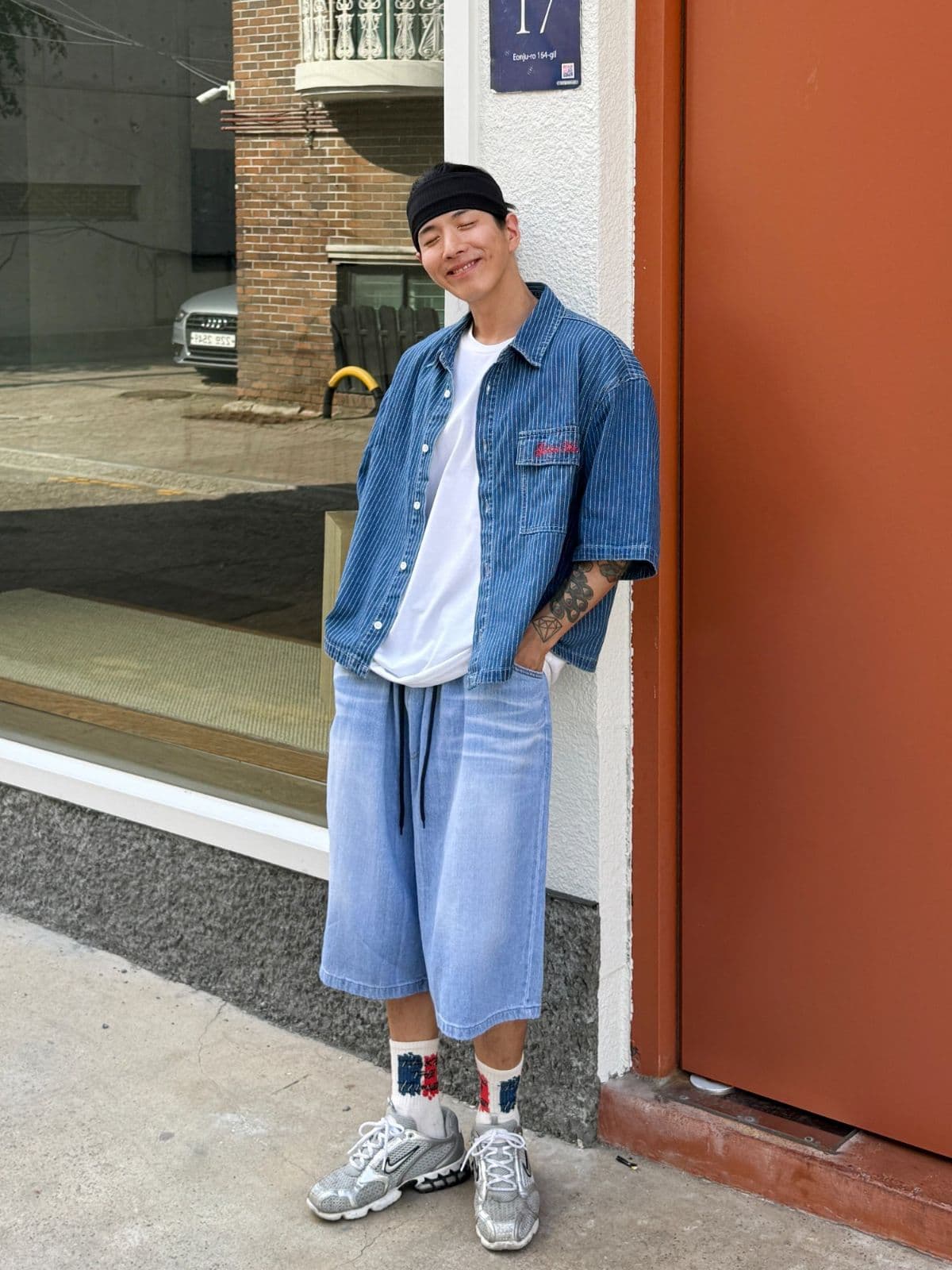 Elastic Waist Linen Denim Bermuda Shorts Light Wash, Dark Wash 2380 2381 - 이미지 4