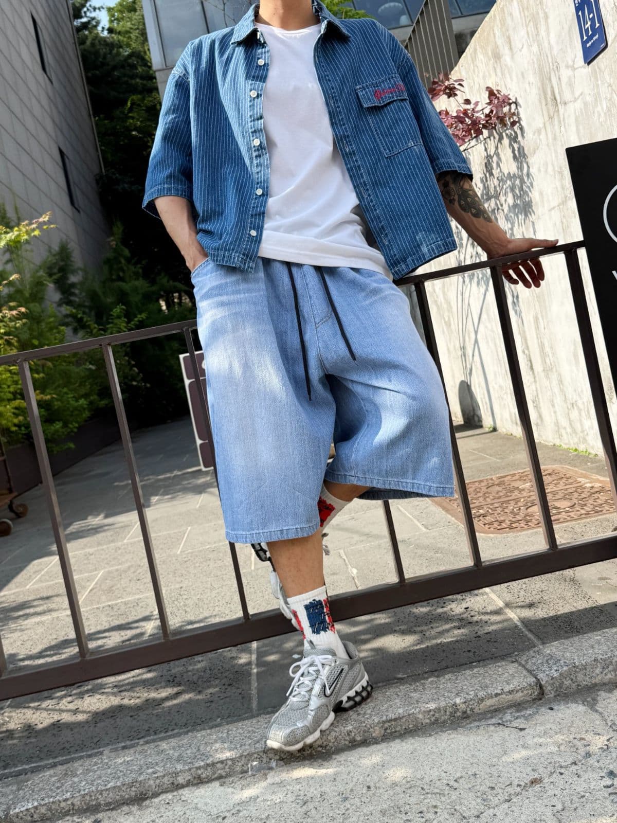 Elastic Waist Linen Denim Bermuda Shorts Light Wash, Dark Wash 2380 2381 - 이미지 9