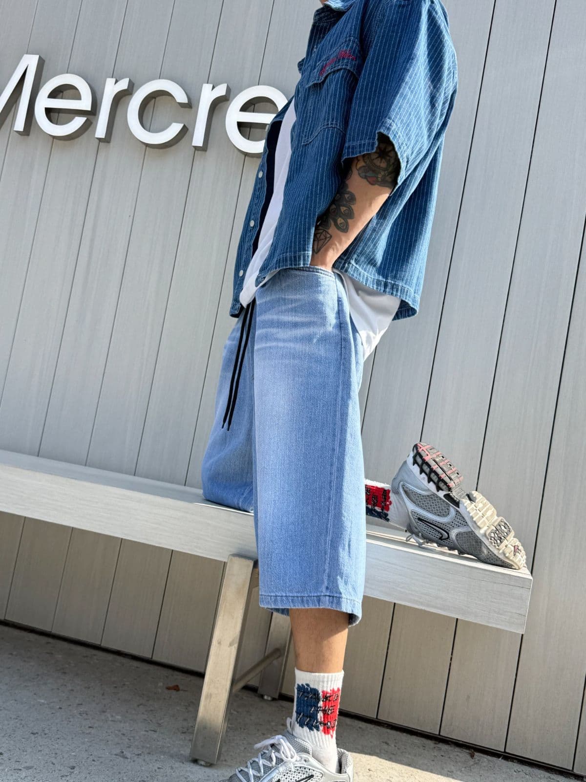 Elastic Waist Linen Denim Bermuda Shorts Light Wash, Dark Wash 2380 2381 - 이미지 12