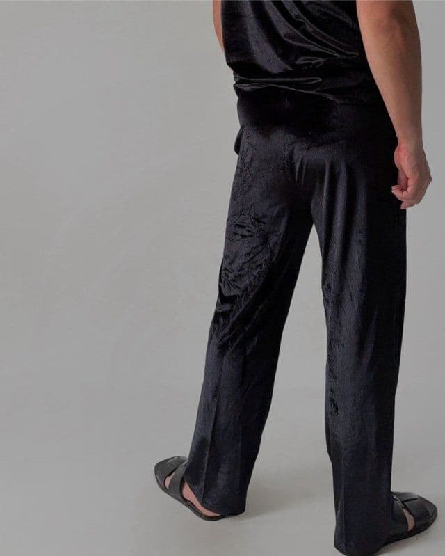 Ribbed Velvet Muscle Fit Round Short Sleeve T-shirt and Long Pants Set - 이미지 2