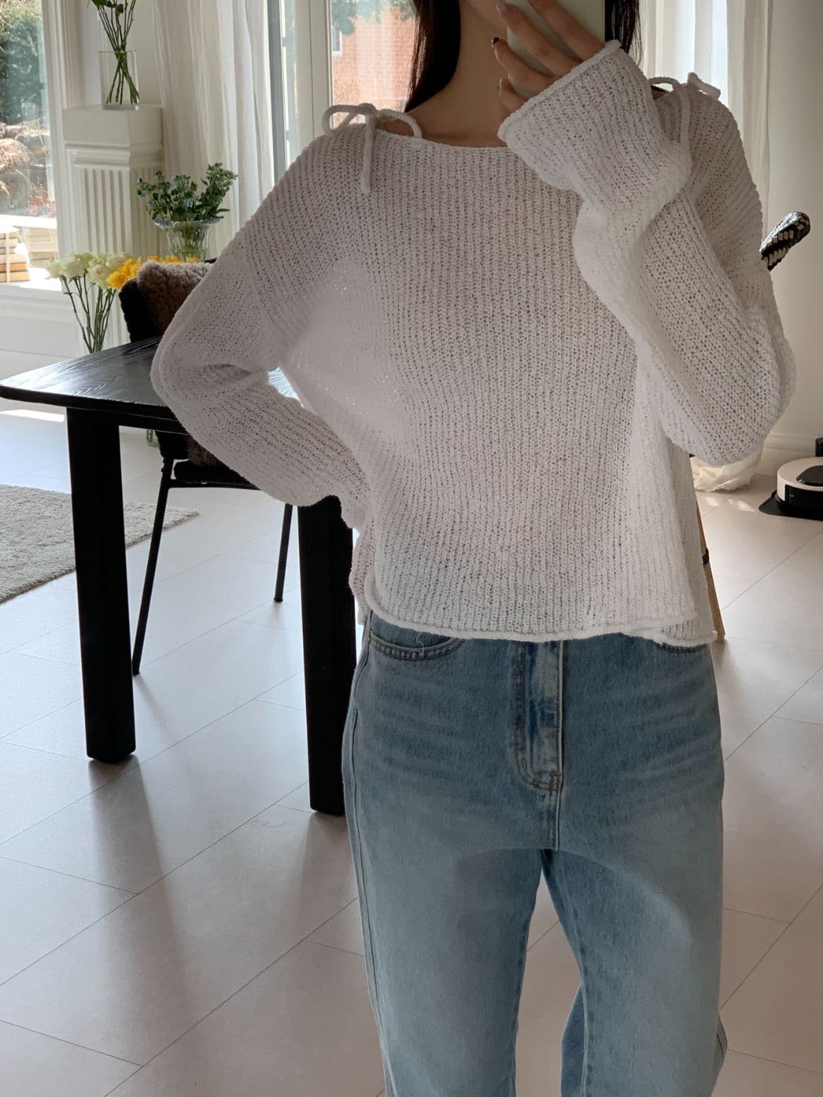 Cream shoulder strap knit - 이미지 4